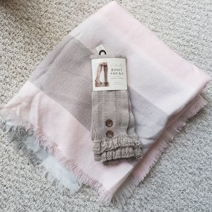Knee high Boot socks tall lace& blanket scarf